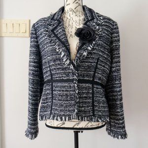 Dalia Black White Tweed Fringe Jacket Blazer